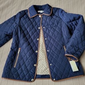 NWT WOMENS MICHAEL KORS QUILTED LEATHER TRIM SNAP BUTTONS & ZIP POCKETS JACKET M